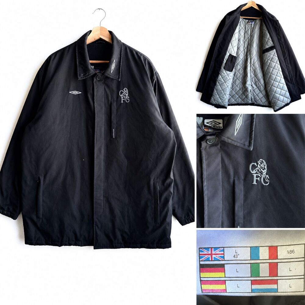 VTG 1990s Umbro Chelsea FC Training Black Coat Embroidered Crest Men’s Large